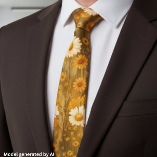 Retro Golden Daisy Wildflowers - Rustic Fall Tie