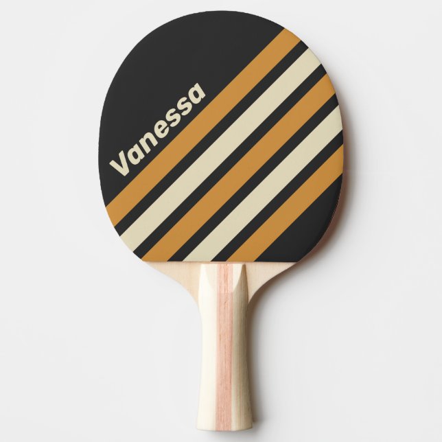 Retro Golden Horizon Angled Striping with Name Ping Pong Paddle (Front)