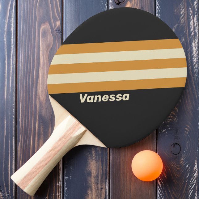 Retro Golden Horizon Stripes with Name Ping Pong Paddle (Creator Uploaded)