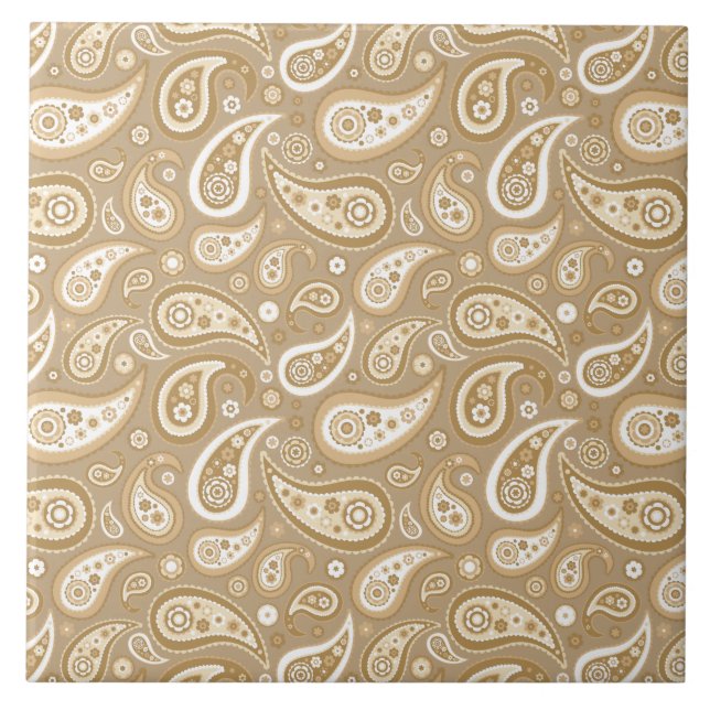 Retro Golden Paisley Pattern Tile (Front)
