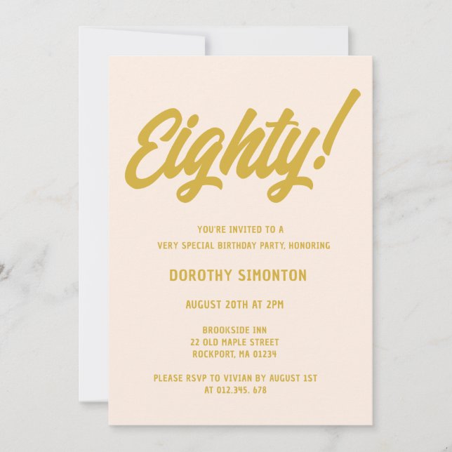 Retro Golden Script 80th Birthday Party Invitation (Front)