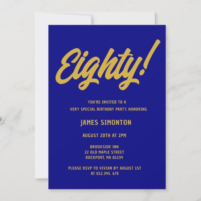 Retro Golden Script 80th Birthday Party Invitation (Front)