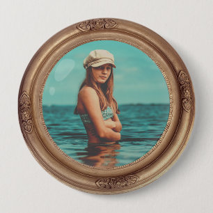 Retro Golden Stylish Portrait Photo display 4 Inch Round Button