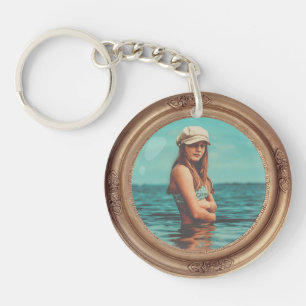 Retro Golden Stylish Portrait Photo display Keychain