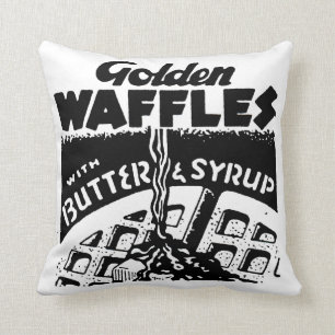 Retro Golden Waffles Throw Pillow