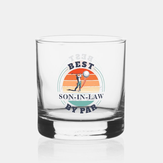 Retro Golf Best Son in Law By Par Custom Whiskey Glass (Front)