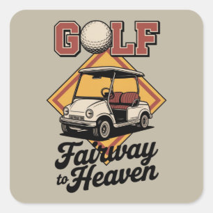Retro Golf Cart Fairway To Heaver Funny Golfing Square Sticker