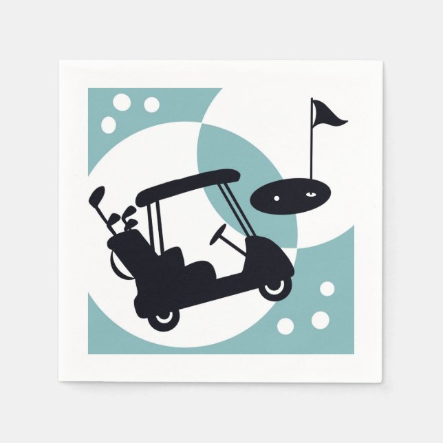 Retro golf cart in black & blue napkin (Front)