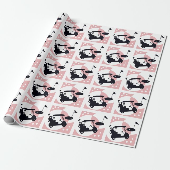 Retro golf cart in black & pink wrapping paper (Unrolled)