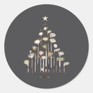 Retro Golf Club Christmas Tree Golfing Xmas Golfer Classic Round Sticker