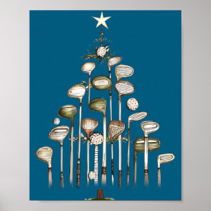 Retro Golf Club Christmas Tree Golfing Xmas Golfer Poster