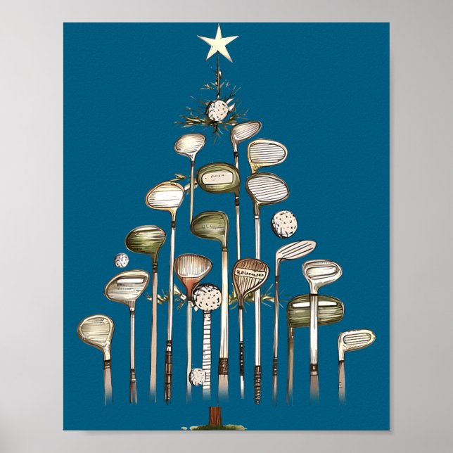 Retro Golf Club Christmas Tree Golfing Xmas Golfer Poster (Front)