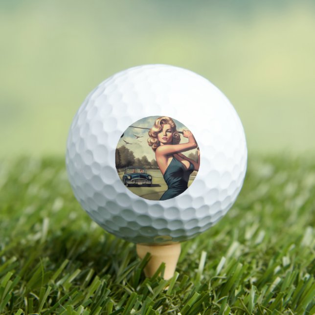 Retro Golf Girl Golf Balls (Insitu Tee)
