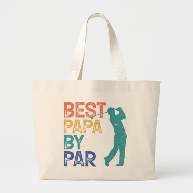 Retro Golfer - Best Papa By Par Large Tote Bag (Front)