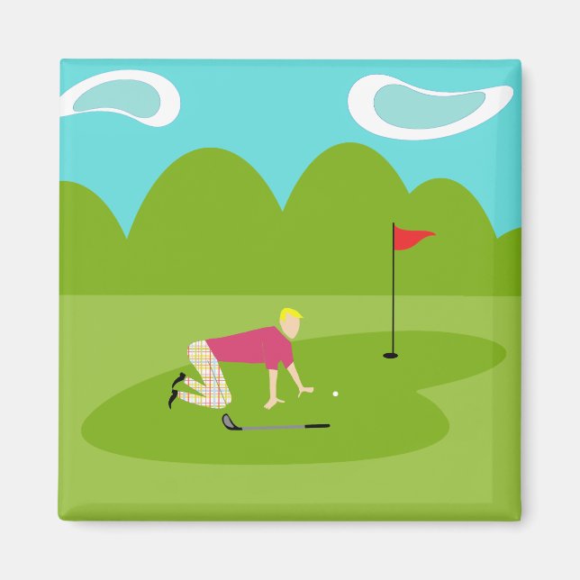 Retro Golfer Carré Magnet (Devant)