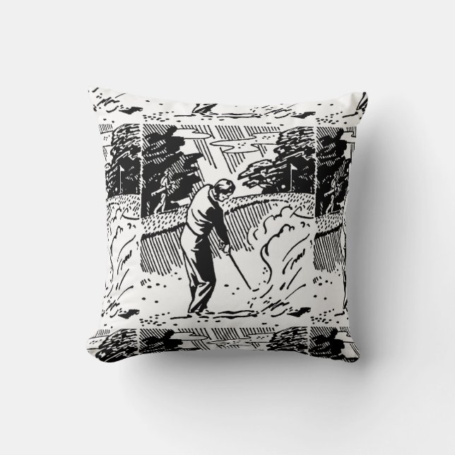 Retro Golfer Sand Trap Throw Pillow (Front)