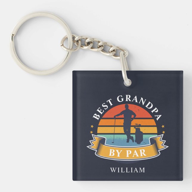 Retro Golfing Best Grandpa By Par Personalized Keychain (Front)