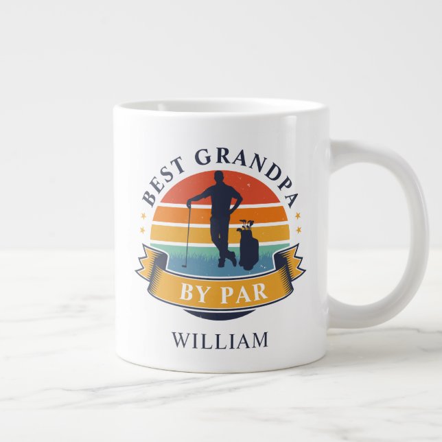 Retro Golfing Best Grandpa By Par Personalized Large Coffee Mug (Right)