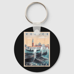 Retro Gondola Boats With Venice Skyline Italy Keychain