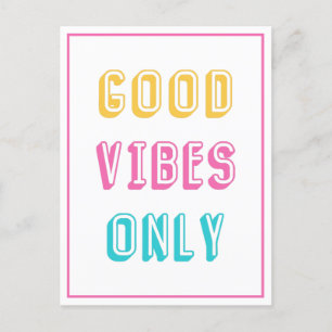 Retro Good Vibes Only Colourful Typography Postcard
