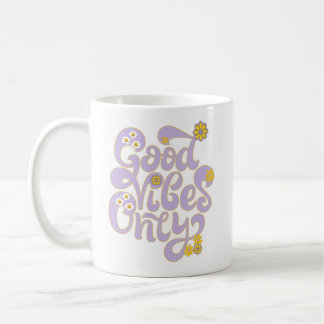 Retro Good Vibes only Daisy Purple Yellow Coffee Mug