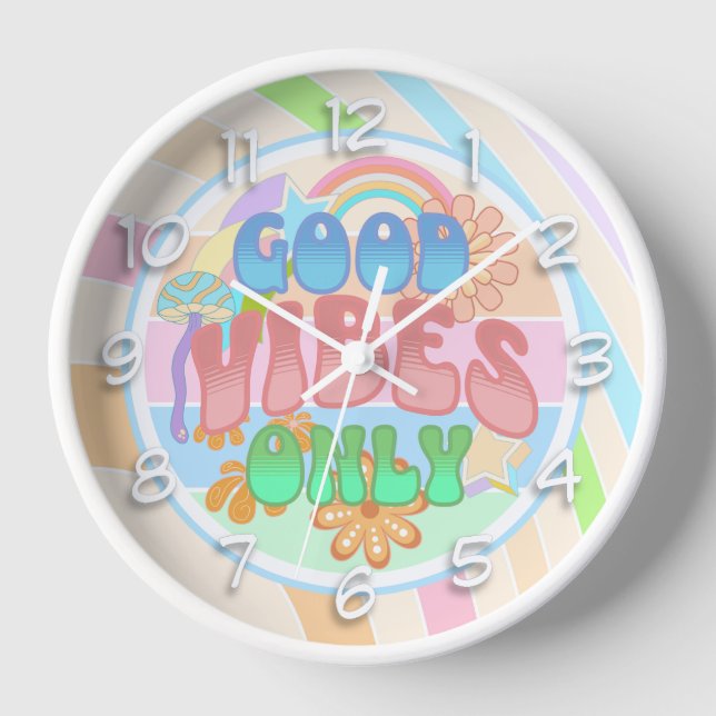 Retro Good Vibes Only Vintage Colours Clock (Front)