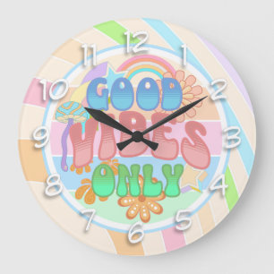Retro Good Vibes Only Vintage Colours Large Clock