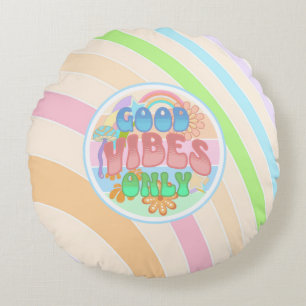 Retro Good Vibes Only Vintage Colours Round Pillow