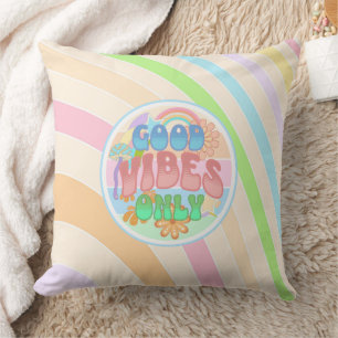 Retro Good Vibes Only Vintage Colours Throw Pillow