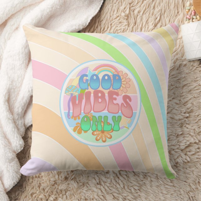 Retro Good Vibes Only Vintage Colours Throw Pillow (Blanket)