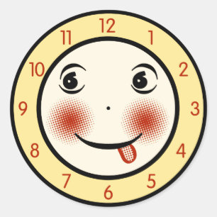 Retro Goofy Clock Face Classic Round Sticker