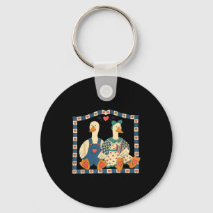 Retro Goose Couple Valentine Day Funny Cute Duck L Keychain