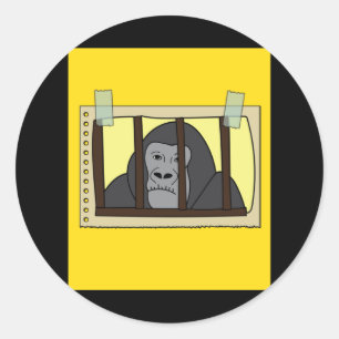 Retro Gorilla Monkey Behind Bars Jail Classic Round Sticker