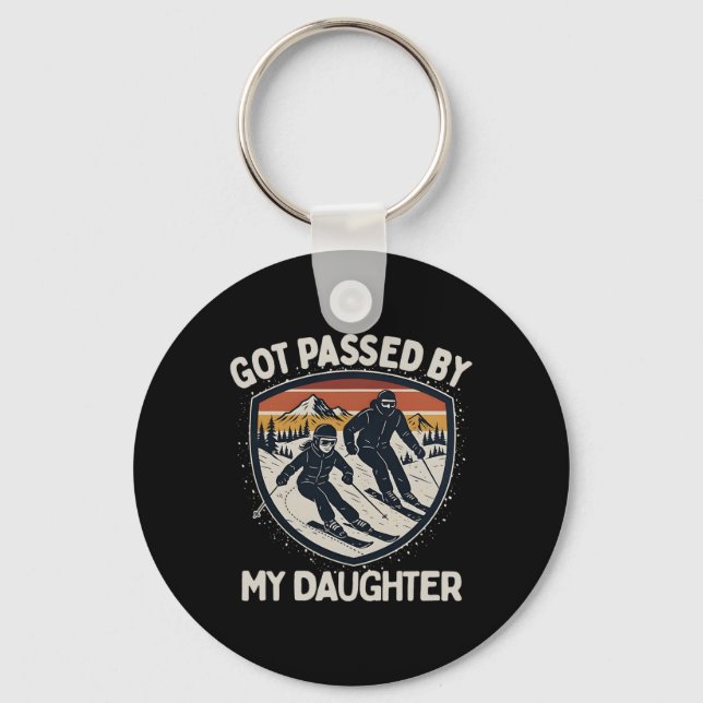 Retro Got Ped By My Daughter Skiing, Funny Dad Ski Keychain (Front)