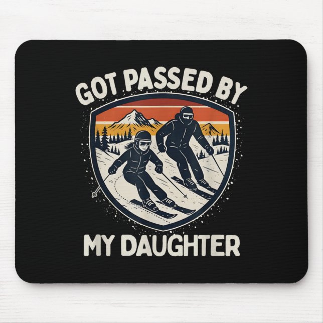 Retro Got Ped By My Daughter Skiing, Funny Dad Ski Mouse Pad (Front)