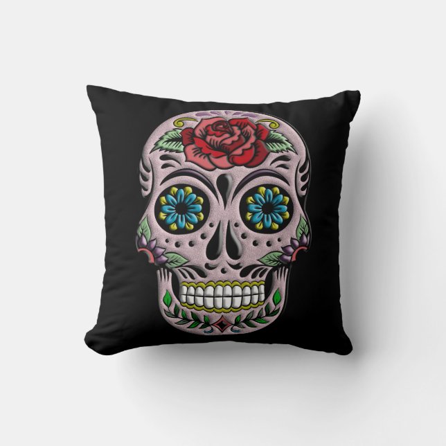 Retro Goth Sugar Skull Throw Pillow (Front)