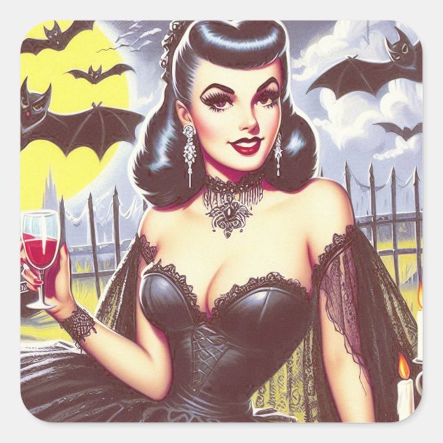 Retro Goth Vampire Pin-up Square Sticker (Front)