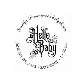 Retro Gothic Dark Hello Baby Shower Rubber Stamp