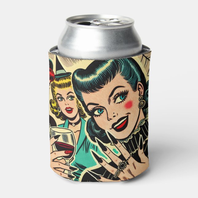 Retro Gothic Halloween Girls Comics Can Cooler (Can Front)