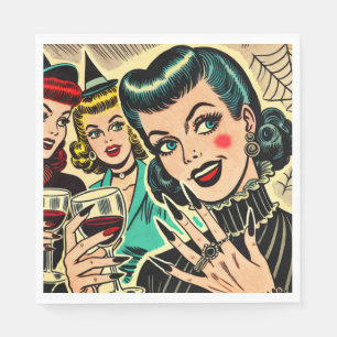 Retro Gothic Halloween Girls Comics Napkin