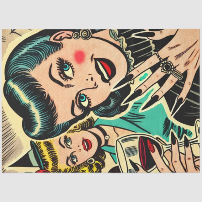 Retro Gothic Halloween Girls Comics Tissue Paper (Front)