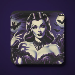 Retro Gothic Woman Paper Plate
