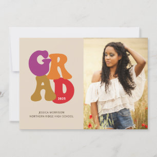 Retro Grad Colourful 70s Photo Graduation Party Invitation