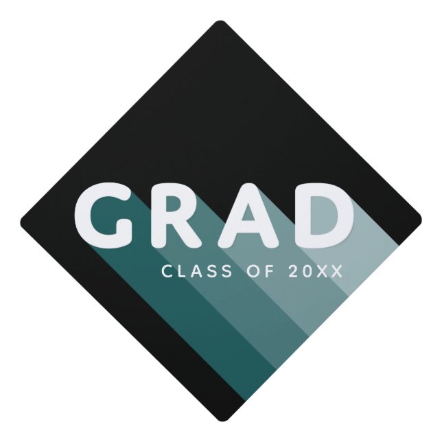 Retro Grad Green Black Fun Graduation Cap Topper (Front)