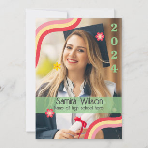 Retro Grad Party Invitation with Photo (Green)