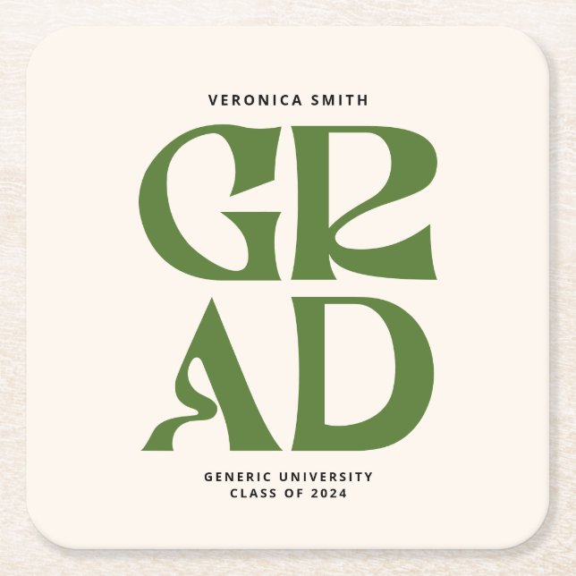 Retro Grad  Square Paper Coaster (Front)