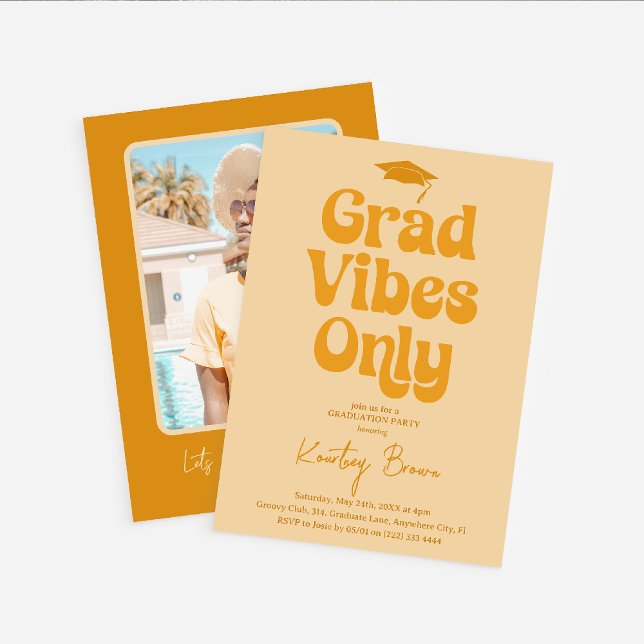 Retro Grad Vibes Only Graduation Party Invitation (Creator Uploaded)