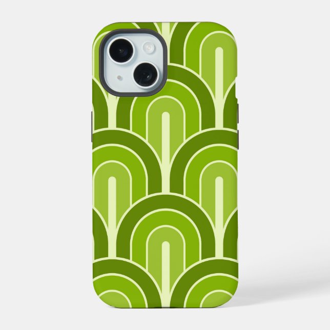 Retro Gradated Geometric Fan Pattern iPhone 15 Case (Back)
