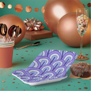 Retro Gradated Geometric Fan Pattern Paper Plate
