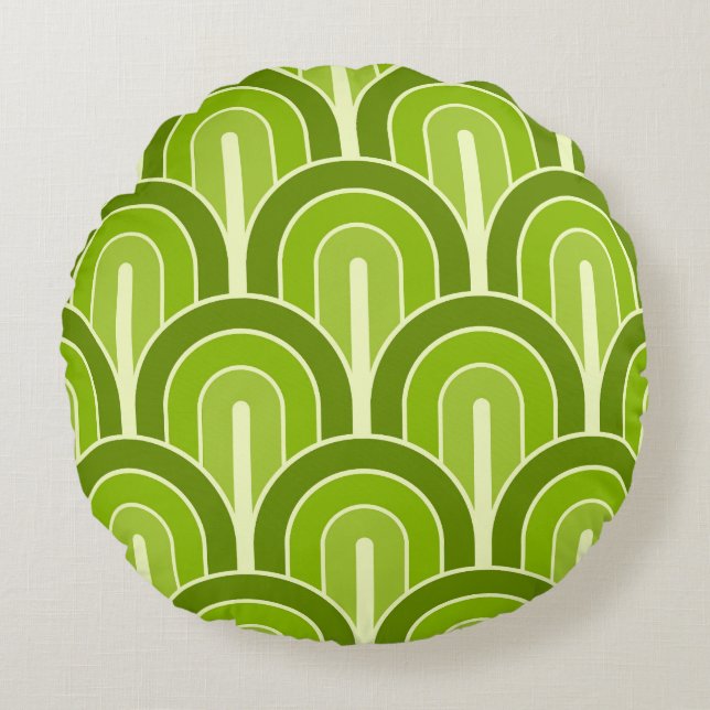Retro Gradated Geometric Fan Pattern Round Pillow (Front)